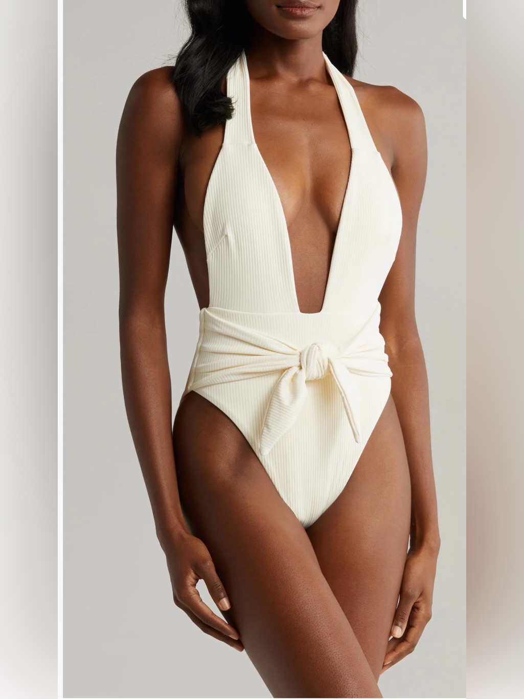 Montce Cream Rib Tropez Tie-Up One-Piece Swimsuit In Cream Rib; Size: Medium